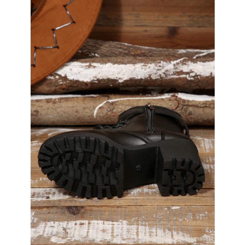 Mote Dame 2025 Nye Høst Eksplosive Britisk Stil Svarte Motorsykkelstøvler Plattform Ankelstøvletter Vår og Høst Enkeltstøvler