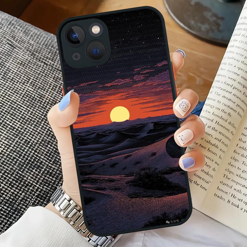 Anime Landscape Scenes Black Phone Case For iPhone 16 15 11 12 14 13 Pro Max Mini X XSMax XR 7 8 Plus SE4 16e Silica Cover Funda