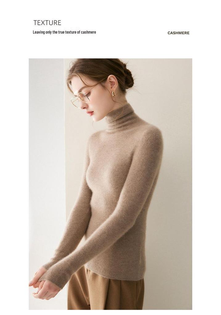 2026 Le Kasha Women's Pure Cashmere Ribbed High Neck Base Layer Top