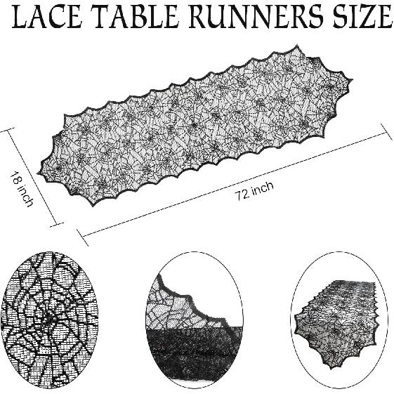 Halloween Decorations Table Runner - Black Lace Spider Web Table Runners for Halloween Table Decor, 18 X 72 Inch Halloweens Lace Table Runner for