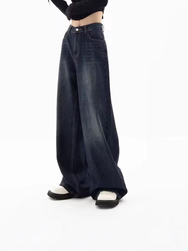 Women's Retro Harajuku Wide-Leg Jeans with Pockets - Oversized Korean Street Fashion for Autumn