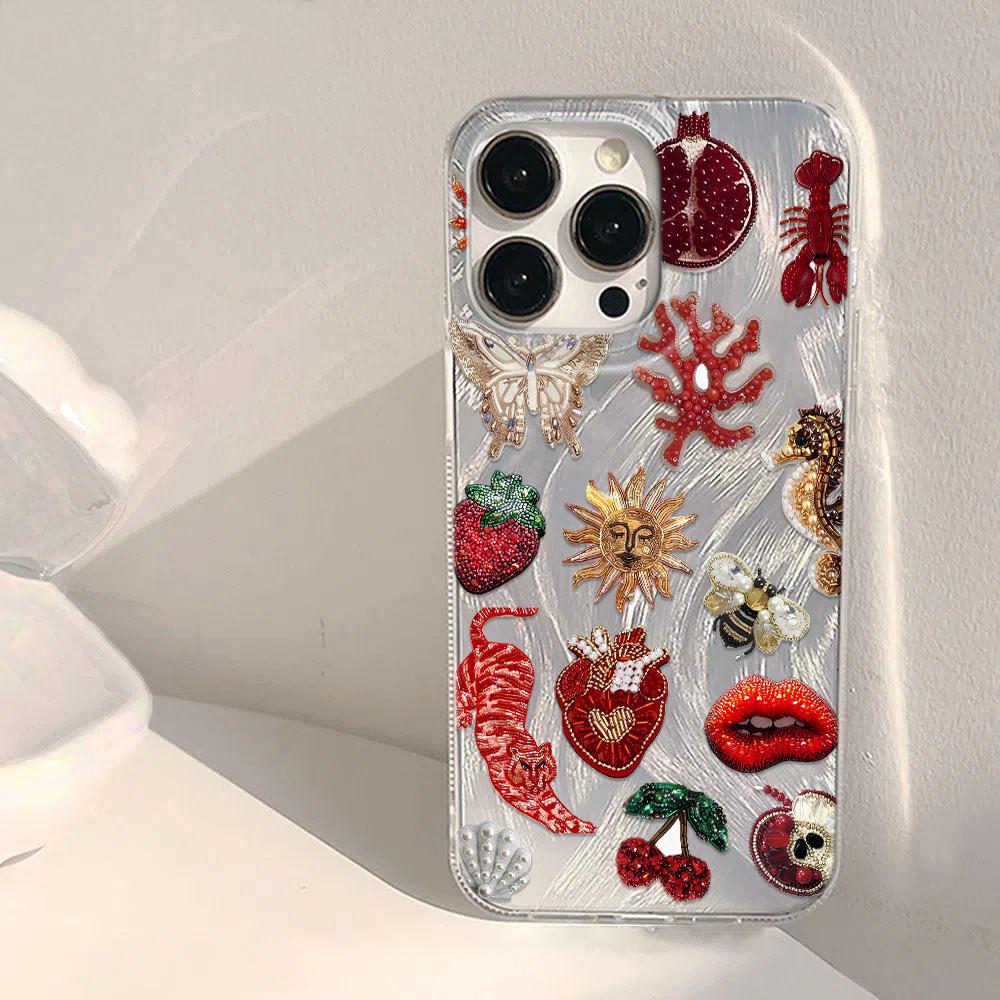 Heart-Shaped Stars Crab Fish Floral Patterns Phone Case For iPhone 16 Pro Max 15 14 13 12 11 XS X XR 16E 7 8 Plus SE 2020 Cover