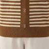 Elegant Women's Striped Knit Sweater with Turn-Down Collar - Versatile Fall Fashion for Moms
