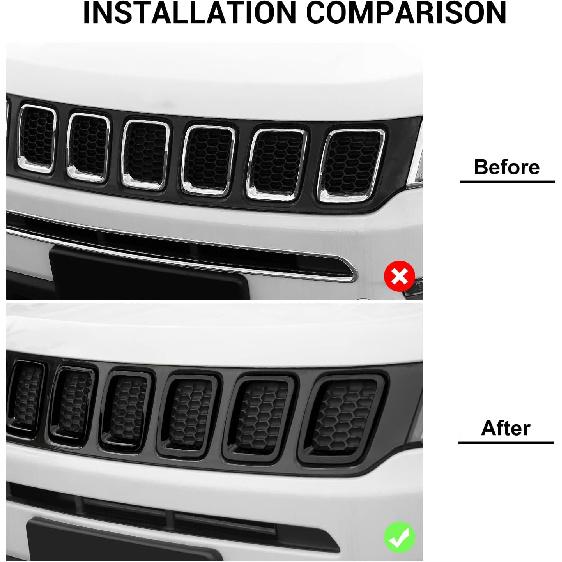

Grill Inserts Grille Cover Frame Trims Kit for Jeep Compass 2017 2018 2019 2020 (Black)