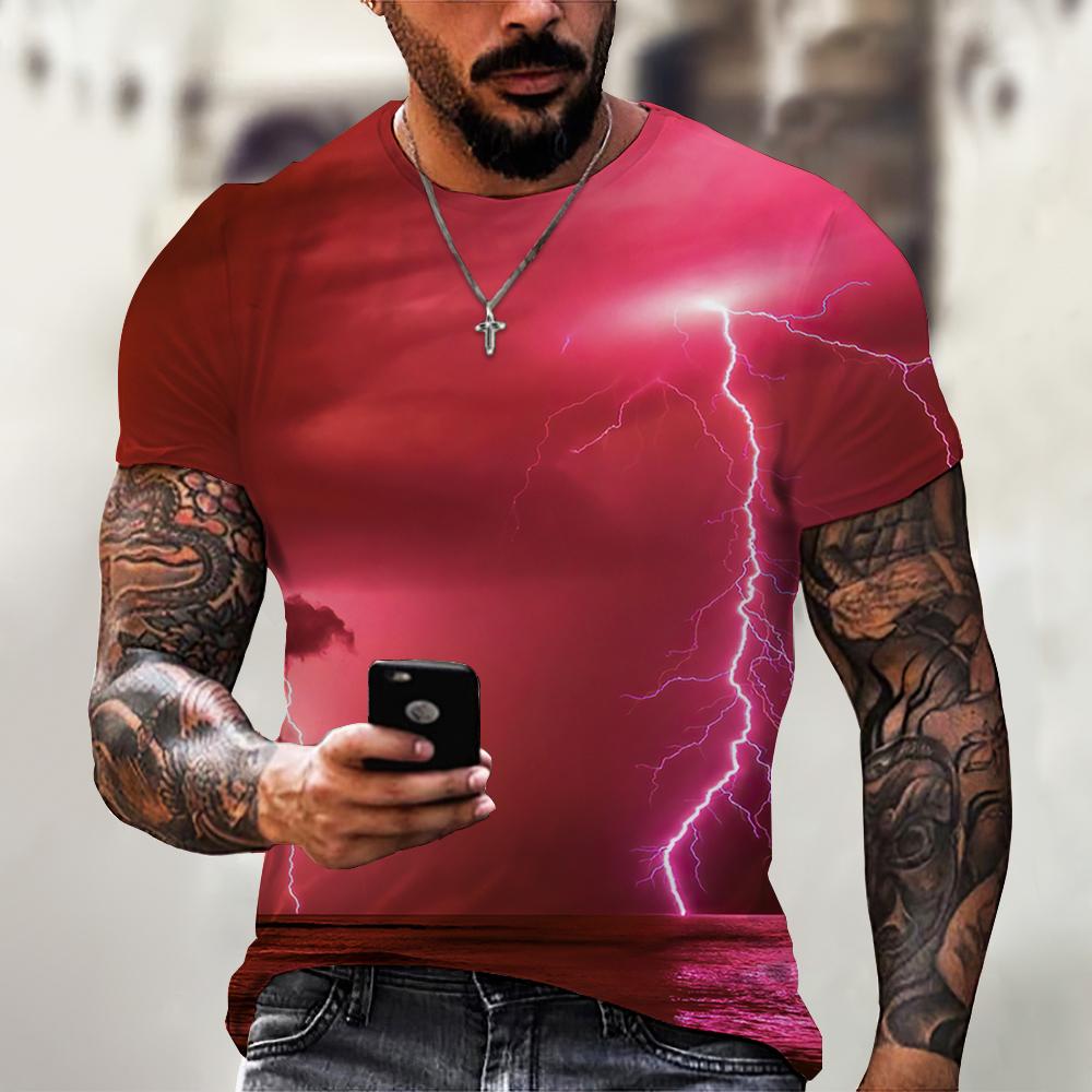 Summer Men's Top Oversized T-Shirt Casual Lightning Cool 3d Digital Print T Shirts for Male Short Sleeve Tee