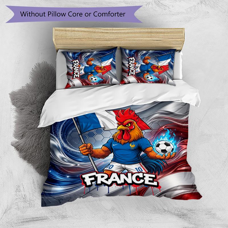 France Football Bedwäsche Set 3-teilig Gemütliches Atmungsaktives Bettbezug Set als Einweihungs-Urlaubsgeschenk