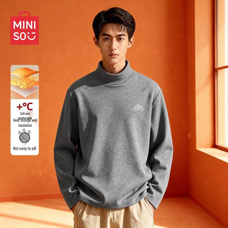 MINISO Men's Half-High Collar Fleece Long Sleeve T-Shirt
