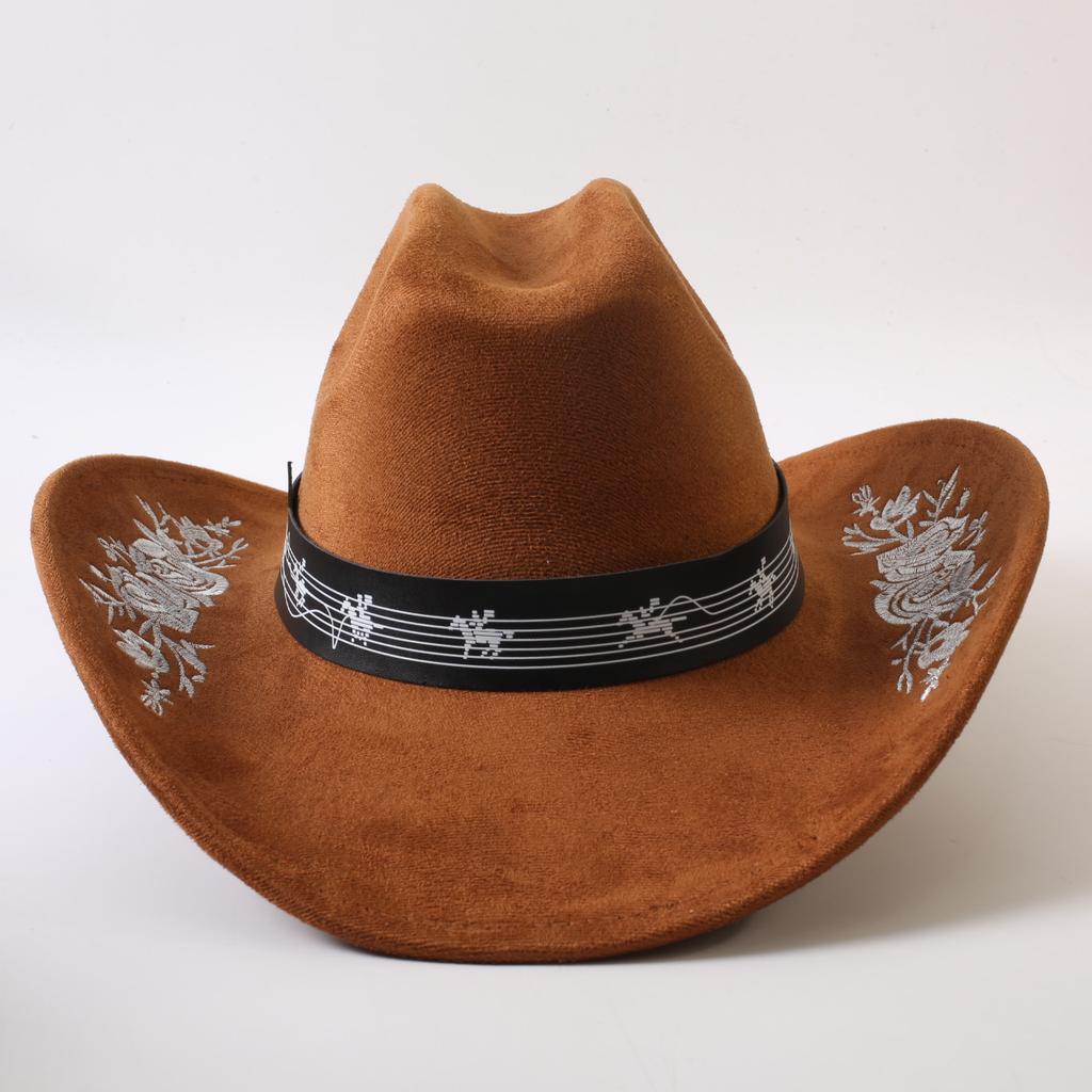 Popular European and American Classic Embroidery Western Cowboy Hat Men's and Women's Outdoor Fashion Suede Big Eaves Hat