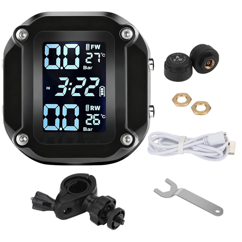 

Motorcycle Tire Pressure Monitoring System LCD TMPS Detector Waterproof Motorcycle Tire Pressure Alarm With External Sensor