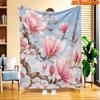 1pc 2D Flat Printing Spring And Summer New Arrival Pink Magnolia Floral Theme Digital Print Blanket, All-Season Use, Casual Throw, 100% Polyester Fibe
