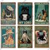 Putuo Decor Black Funny Cat Metal Sign Vintage Plaque Metal Retro Animals Tin Poster for Living Room Home Decoration Wall Decor