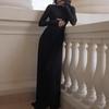 Vestido Sexy Europeo y Americano para Mujer, Transparente, Fruncido, de Manga Larga