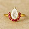 Pear Moissanite Wedding Ring, Red Garnet Half-Halo Ring, V-Prong Art Deco Jewelry Yellow Gold Plated Silver, Anniversary Gifts