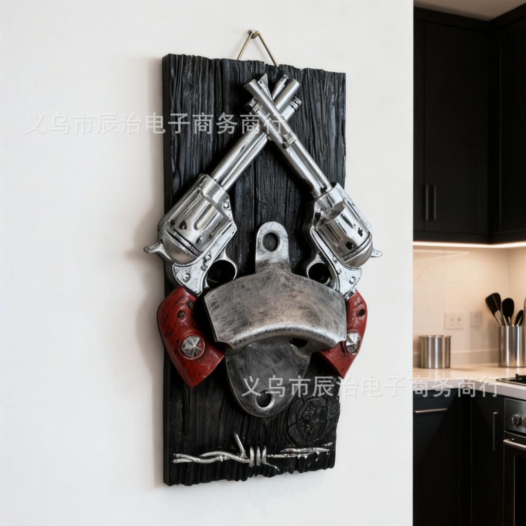 New resin statue pendant home refrigerator party double gun hanging board beer bottle opener ornament pendant