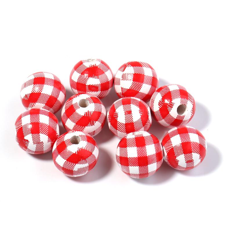 20pcs/lot Checkered Pattern Round Balls For Jewelry Making Wooden Beads Loose Spacer Beads DIY Bracelet Necklace Accessory