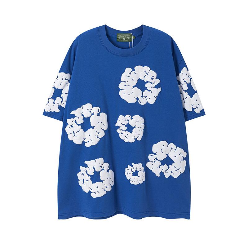 New Trendy Short-sleeved Short-pants Set with Foam Printing - Suitable for Both Men and Women, for Casual Wear.