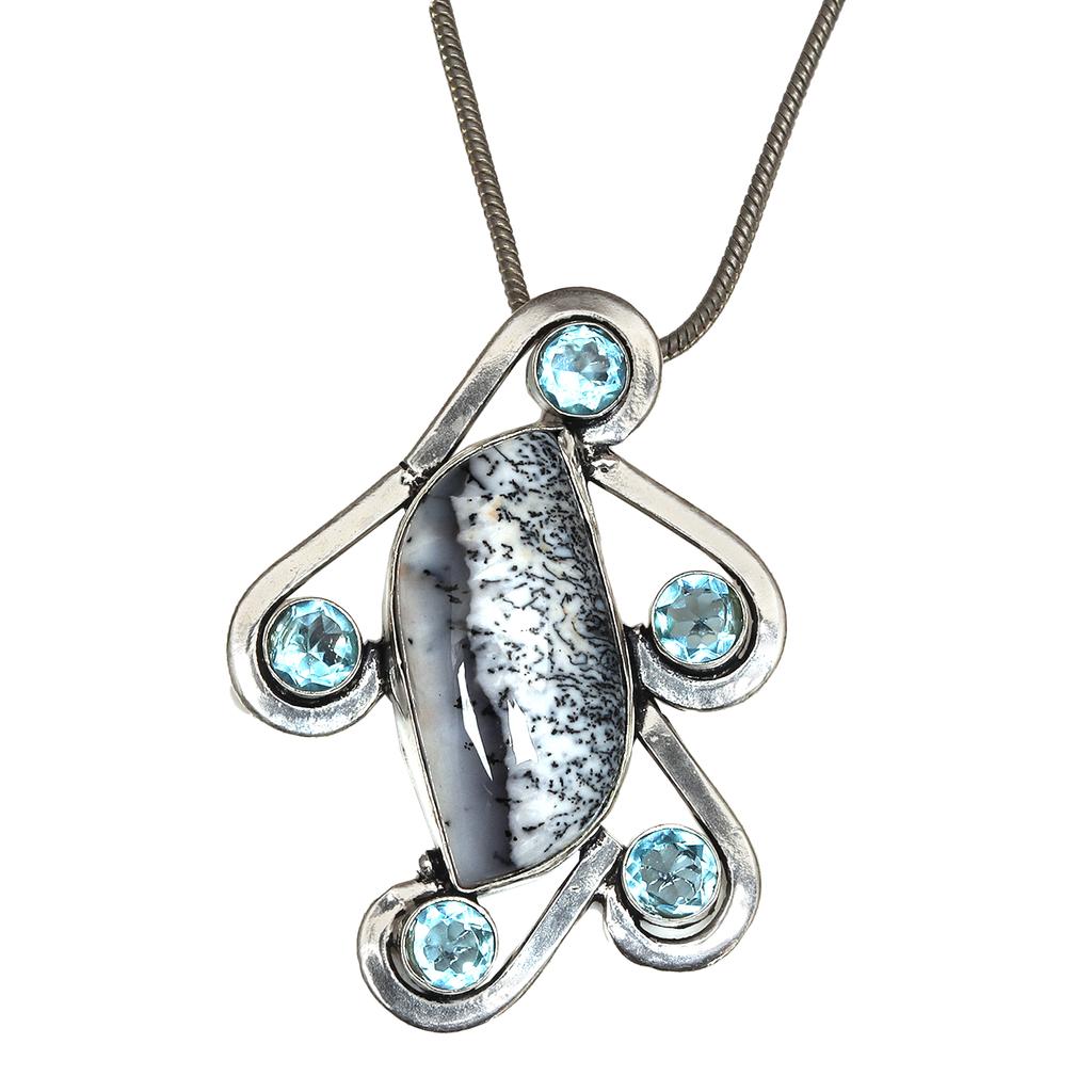 Dendrit Silber Halskette Granat Geschenk Schmuck Opal, 18" Edelstein Opal