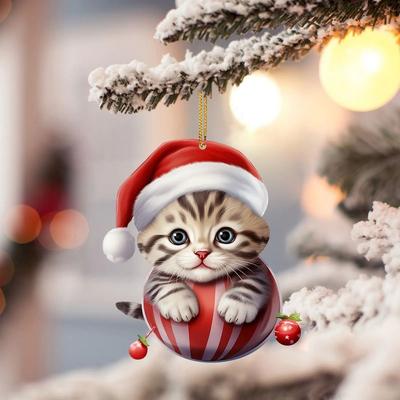 2D Christmas Cat Pendant Flat Decorative Christmas Tree Decorations Acrylic Cat Car Pendant Christmas Acrylic Pendant