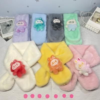 Cartoon Colorful Scarf Autumn and Winter Plush Baby Scarf Parent-child Imitation Rabbit Fur Children's Scarf