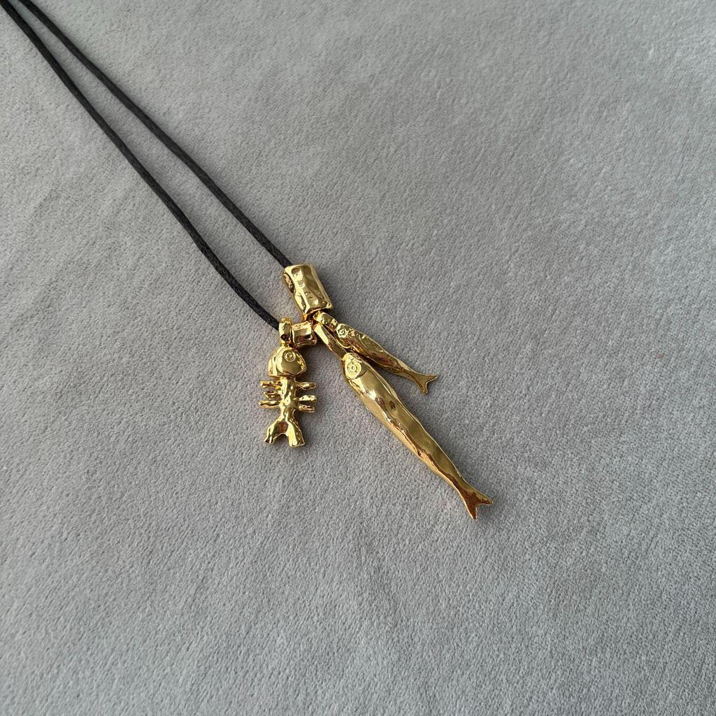 ALs Fischgräten-Anhänger-Halskette - Verstellbare Pulloverkette, Vielseitig, Modisches Meereslebewesen-Design