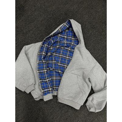 Winter Casual Plaid Print Hoodie Women's Warm Zip Up Double Sided Wear Sweatshirt Fashion Trendy Loose Hooded