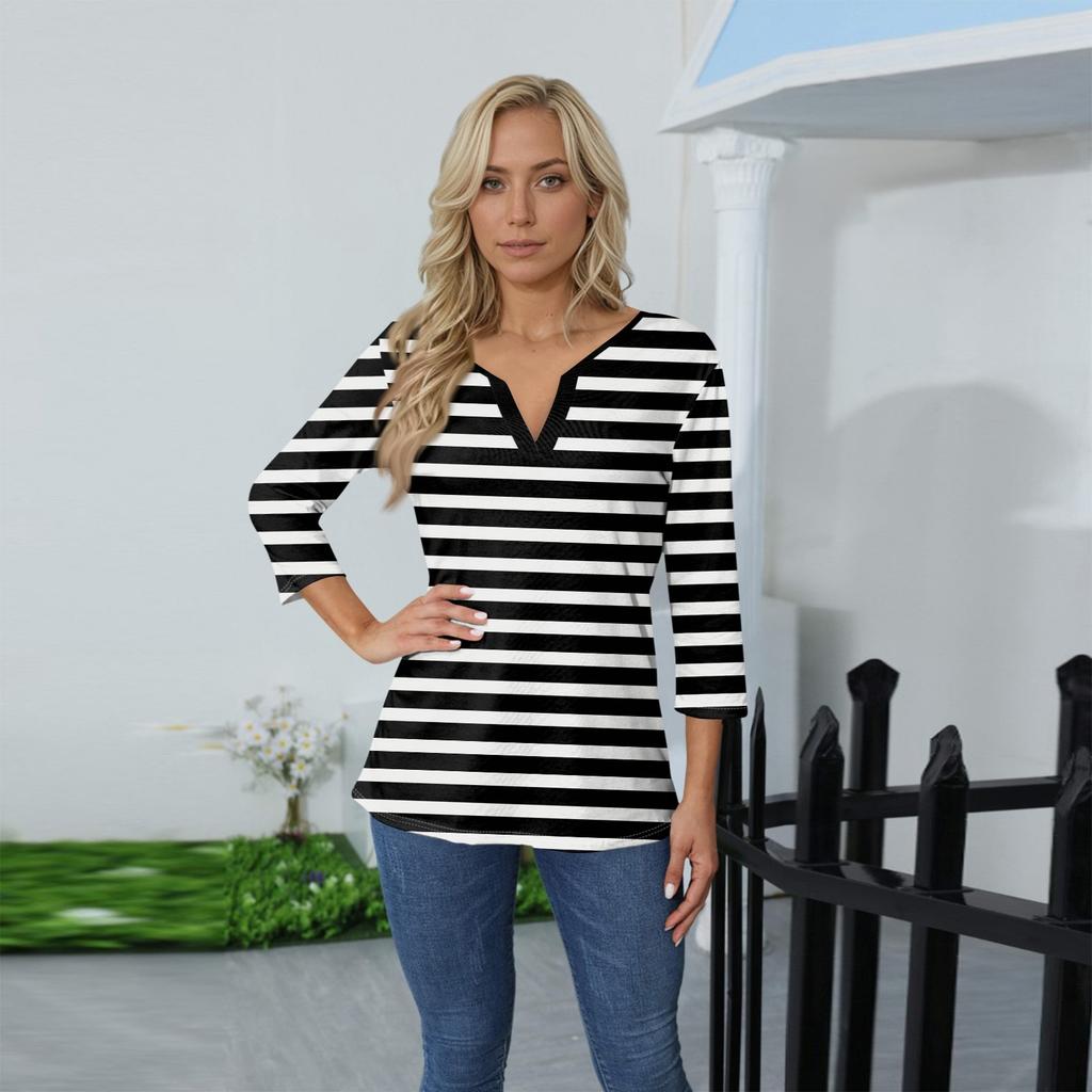 Women's Stand Collar 3/4 Sleeve Printed Top T-shirt