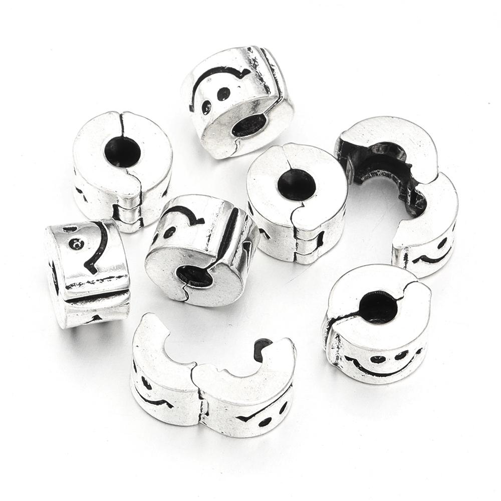 5pcs Positioning Buckle Multiple Styles Ancient Silver Fixed Clip Big Hole Spacer Beads For Jewelry Making DIY Bracelet Necklace