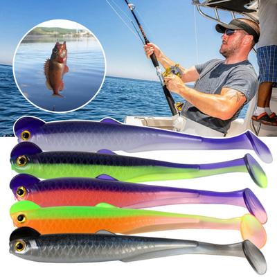 20 Pcs Fishing Lure 3D Artificial Fish with T Tail Flexible Fish Bait for Texas Jigs Wacky Hooks Outdoor Fishing