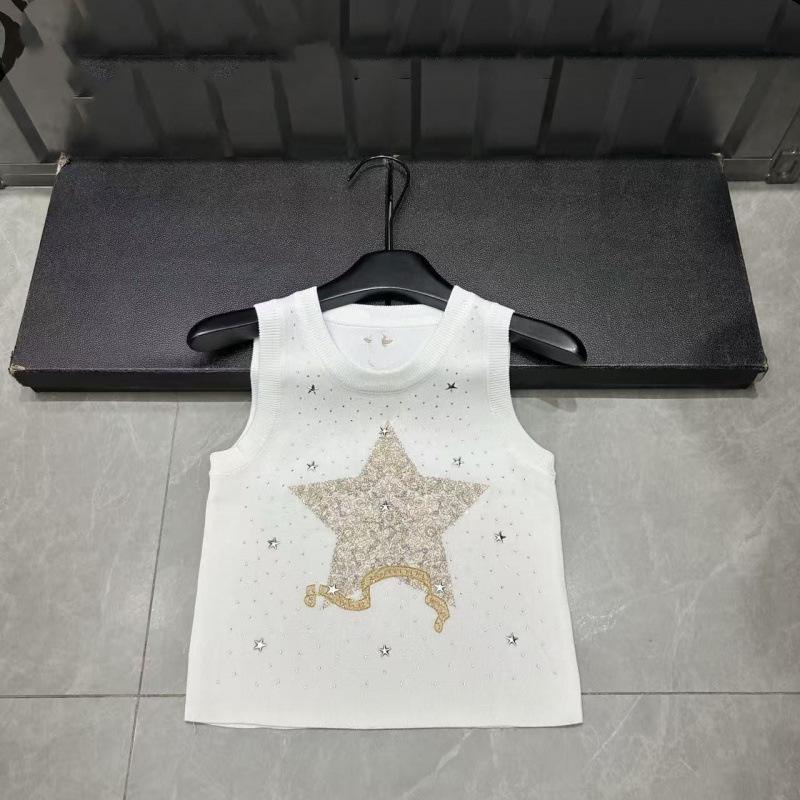 D Family 2026 Star Embroidered Knit Vest - Casual Spring Short Top