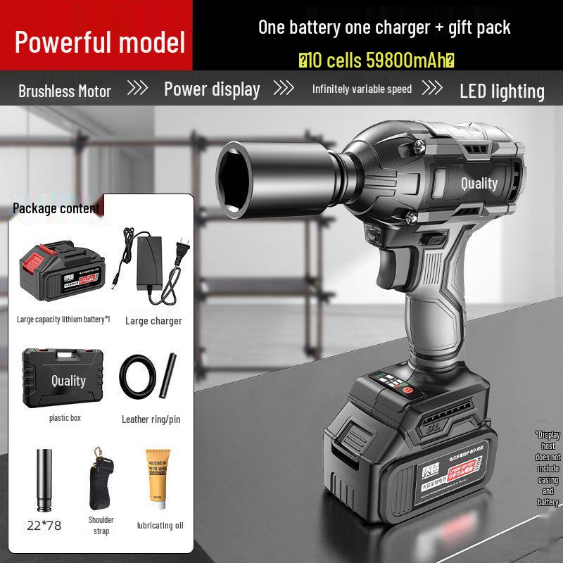 High Torque Rechargeable Brushless Impact Wrench with Lithium Battery for Car Repair