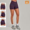 High-Waisted Transparent Nude Yoga Shorts with Cross Waistband for Running and Cycling