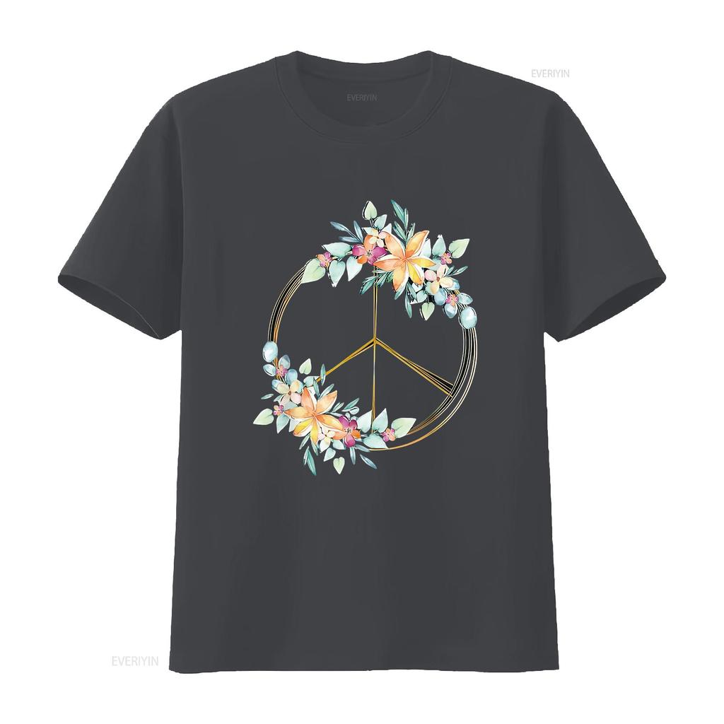 Floral Peace Sign Watercolor Bohemian Hippie Clothing Womens T Shirt Black 2X Large Vintage Washed Graphic Unisex Breathable