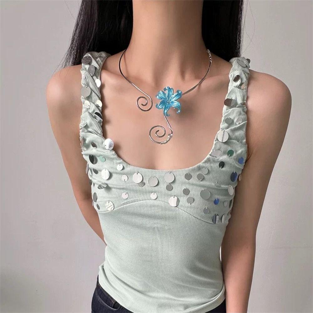 Multi Layered Iris Flower Necklace Iron Zinc Zinc Alloy Neck Creative Flower Collarbone Chain  Daily