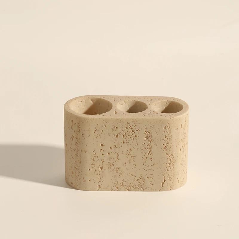 Limestone Toothbrush Holder with Light Yellow Holes, Soap Dispenser, Bathroom Tray, Natural Marble, Home Decoration Accessories