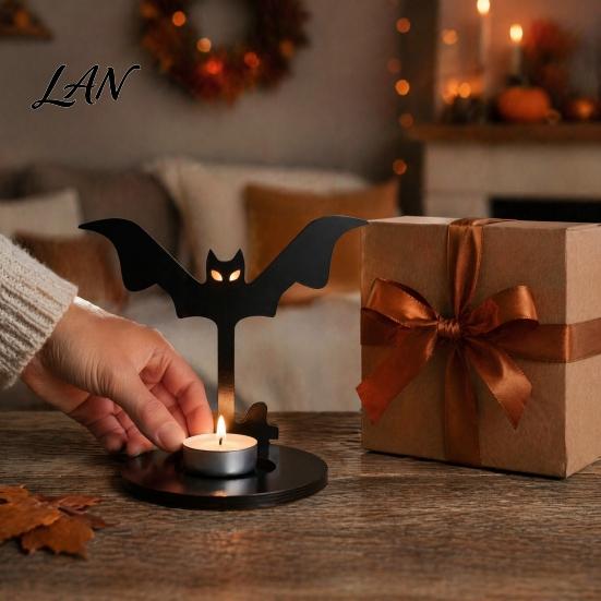 Spooky Pumpkin Tea Light Decor Halloween Wooden Candle Holder, Black Hollow Crow Spider Tealight Display Party Atmosphere Stand, Gothic Silhouette