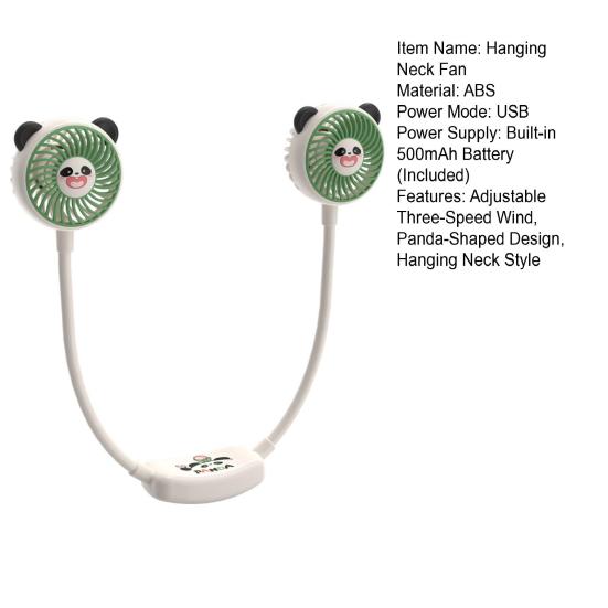 Hanging Neck Fan with Dual Adjustable Panda Heads 3-Speed Wind Cooling Hands-Free Hanging Design USB Rechargeable Sports Cooling Neck Fan