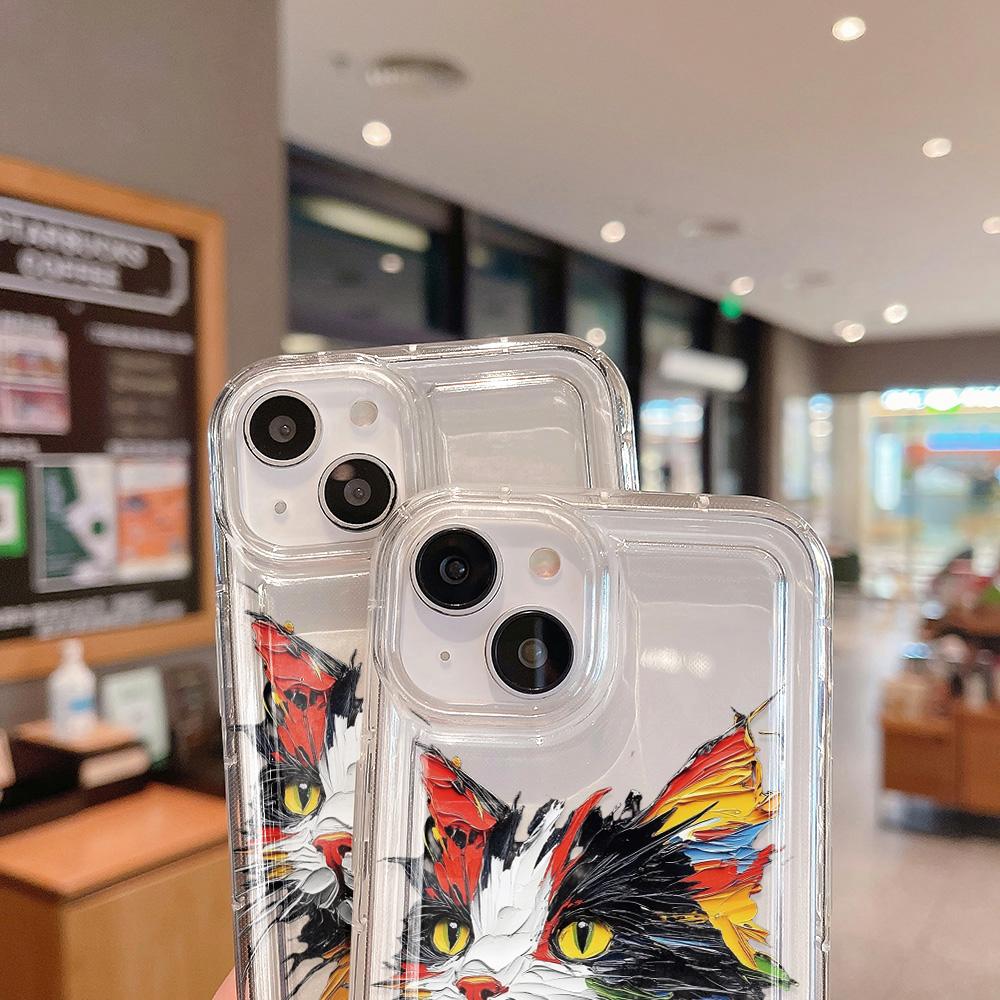 Watercolor Cat Phone Case for iPhone16 16pro 16E 15 Pro Max 11 12 13 14 Plus 7 8 XS Silicone Shockproof Case
