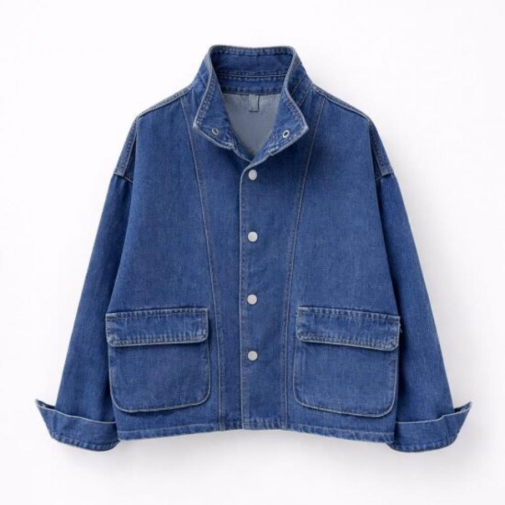 Mizqz High Neck Loose Fit Denim Jacket