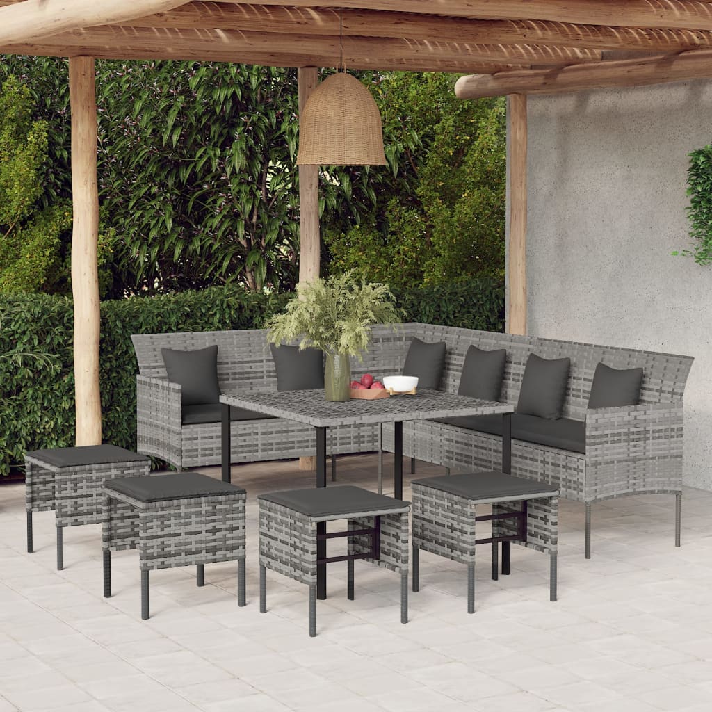 6 Piece Grey Garden Dining Set with Cushions