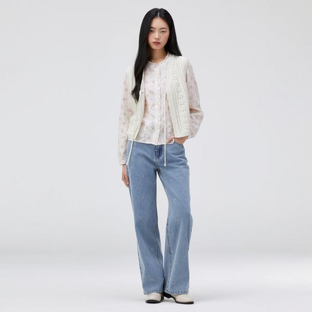 Thursday Island Lace Mix Print Frill Blouse T262mbl148w