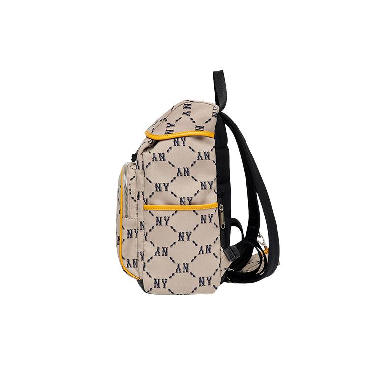 New MLB Monogram Collection Polyester With Artificial Leather Laptop Bag Backpack Regular Unisex Beige 3ABKM022N-50BGS