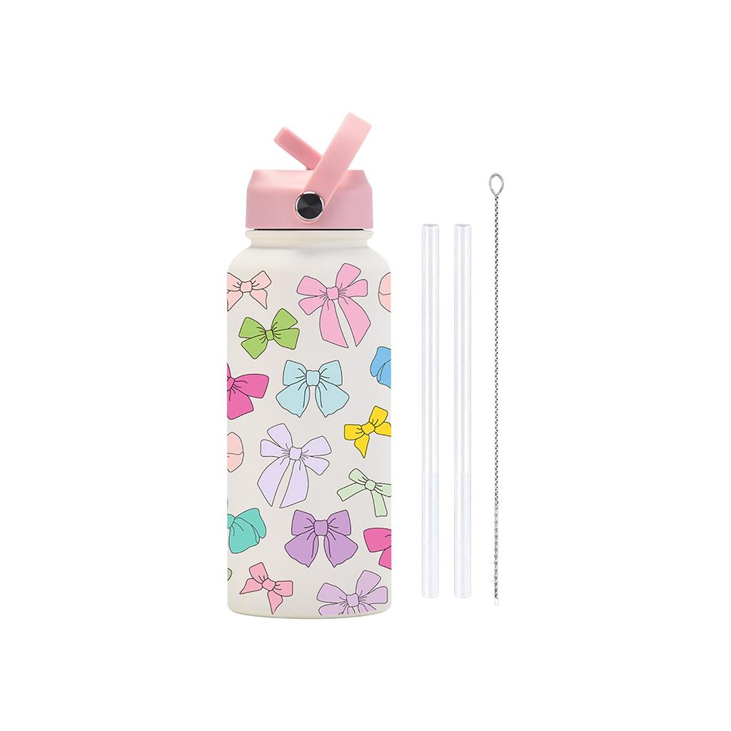 Sports Kettle Stainless Steel 1L Large Capacity Printed Large Mouth Insulated Cup Portable Handle Straw Water Cup