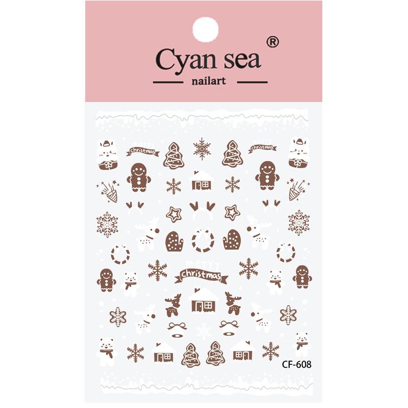 Graffiti Colorful Christmas Tree 3D Nail Art Stickers with Embossed Small Trees and Bows
