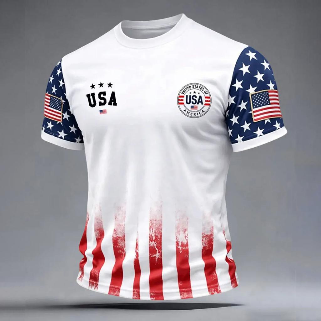 Men's Casual Printed Crew Neck Lightweight Breathable Short Sleeve Shirt USA Themed Graphic Design Comfortable Fit