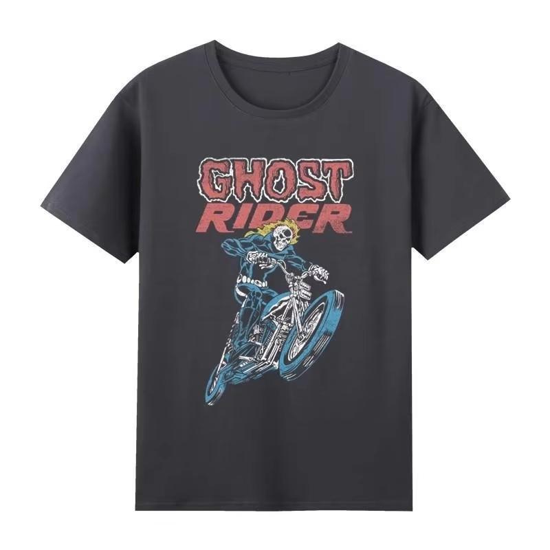 

Marvel Genuine Authorized Avengers Retro Ghost Rider Retro Comic Flower Men and Women with The Same T-shirt Short-sleeved Top S