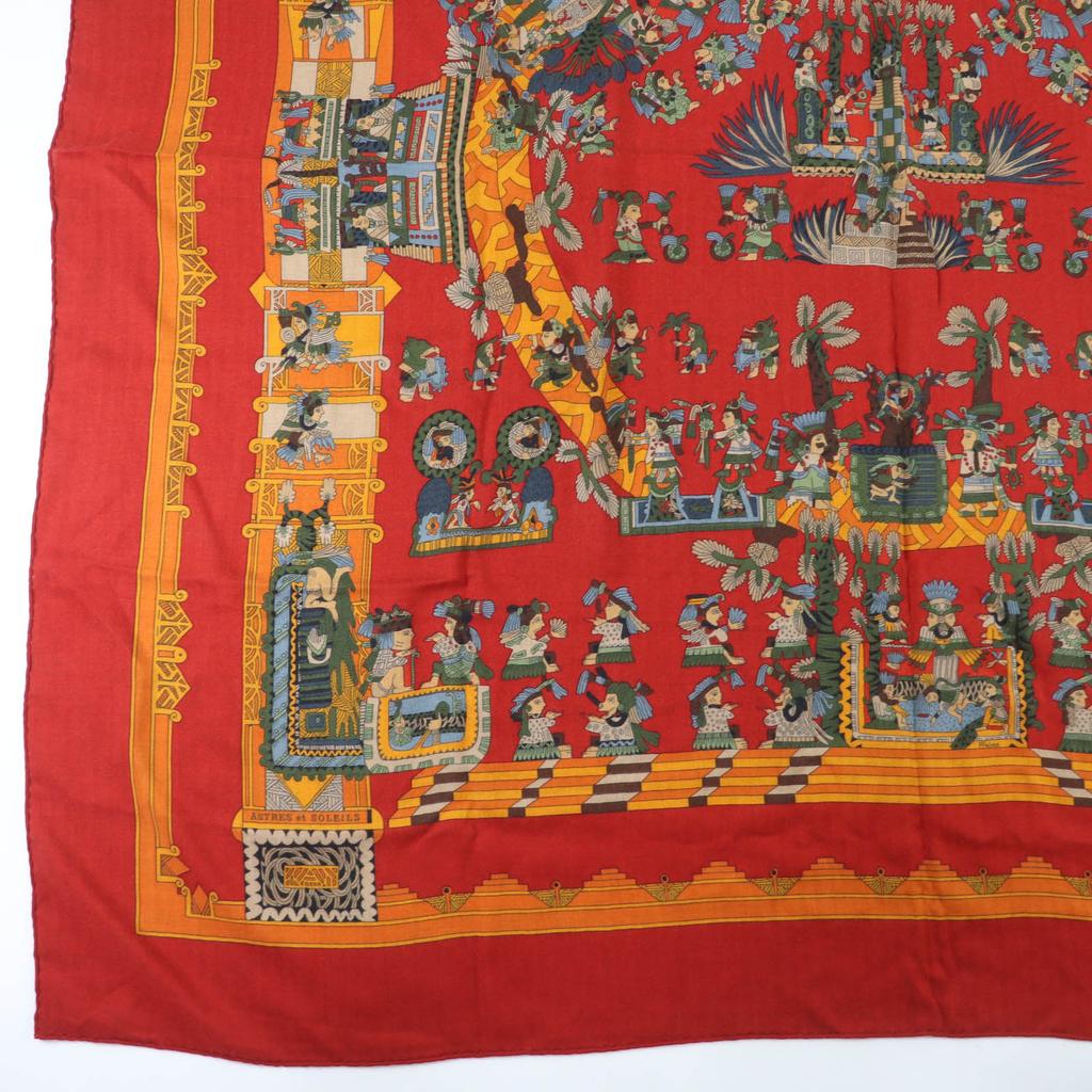 Great HERMES scarf ASTRES et SOLEILS Large shawl Red series cashmere Women Used