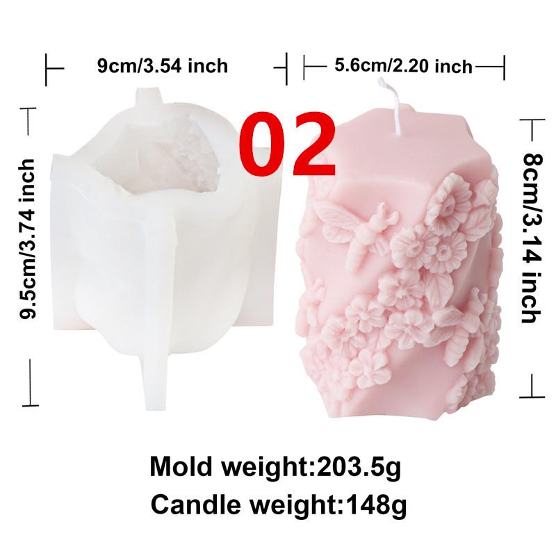3D Relief Leaf Rose Cylinder Bee Silicone Mold DIY Valentine's Day Romantic Fragrance Candle Plaster Resin Craft Home Decor