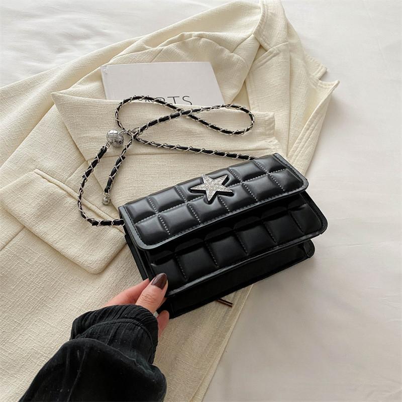 Trendy Womens 2024 Fashion Pu Leather Chain Crossbody Bag Chic And Durable Street Style чёрный