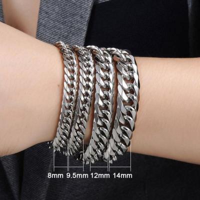 8-14MM Curb Rombo Link Bracelet For Men 316L Stainless Steel Chain Silver