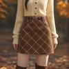 Christmas Red Plaid High-Waisted Wool Pencil Skirt - Retro Style for Autumn/Winter 2025